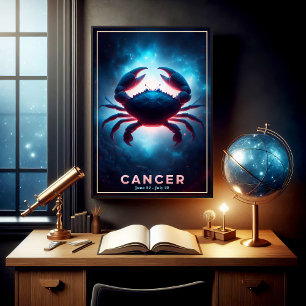 Affiche Cancer Zodiaque Lumineux Dessin de Crabe