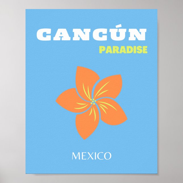 Affiche Cancun Art, Art Tropical, Art Voyage, Preppy, Bleu (Devant)
