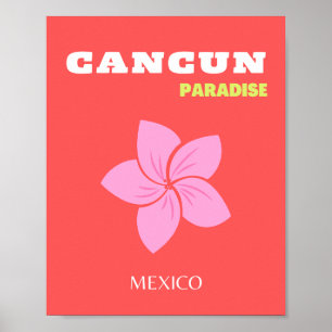 Affiche Cancun, Cancun Travel Art, Preppy, Rose, Rouge