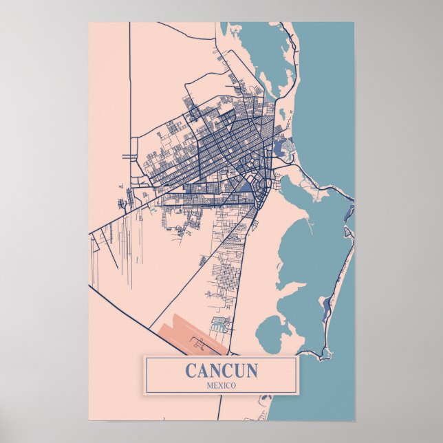 Affiche Cancun Mexico Breezy City Map Travel (Devant)