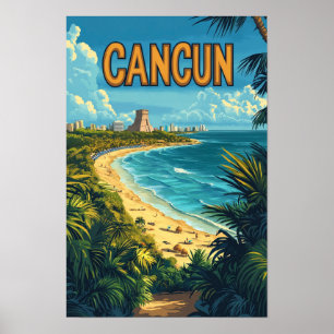 Affiche Cancun Mexique Art Illustration Vintage Voyage