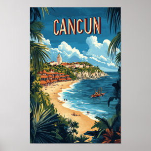 Affiche Cancun Mexique Illustration Vintage Voyage