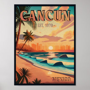 Affiche Cancún Mexique Palm Tree Vintage voyage Souvenir