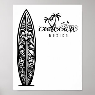 Affiche Cancun Mexique Plage Surf Surfboard Rétro