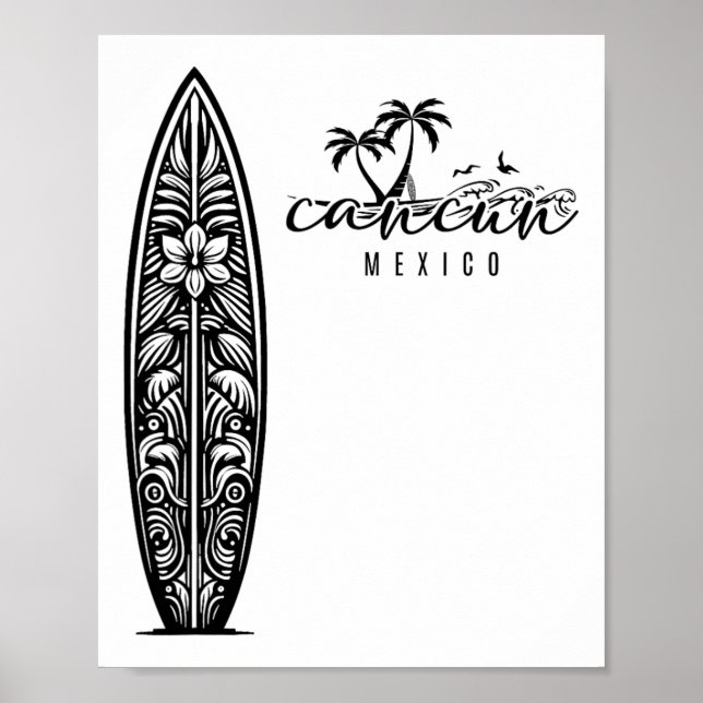 Affiche Cancun Mexique Plage Surf Surfboard Rétro  (Devant)