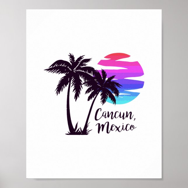Affiche Cancun Mexique Plage Vacances d'Été Palmiers Solei (Devant)