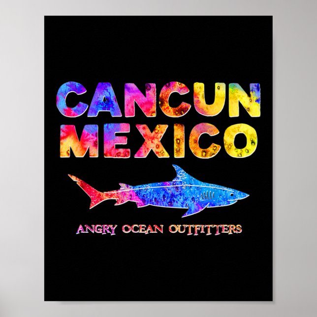 Affiche Cancun Mexique T Chemise Requin Aigle de pêche (Devant)