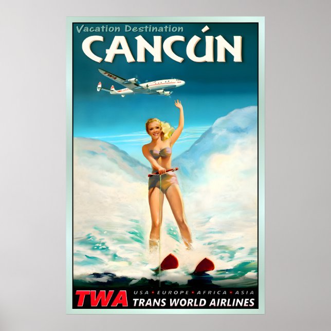 Affiche CANCUN Mexique TWA Trans World Airlines (Devant)