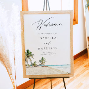 Affiche CANCUN Mexique Watercolor Beach Mariage Bienvenue
