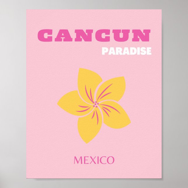 Affiche Cancun Travel Art, Mexique, Preppy, Pink Preppy Ar (Devant)