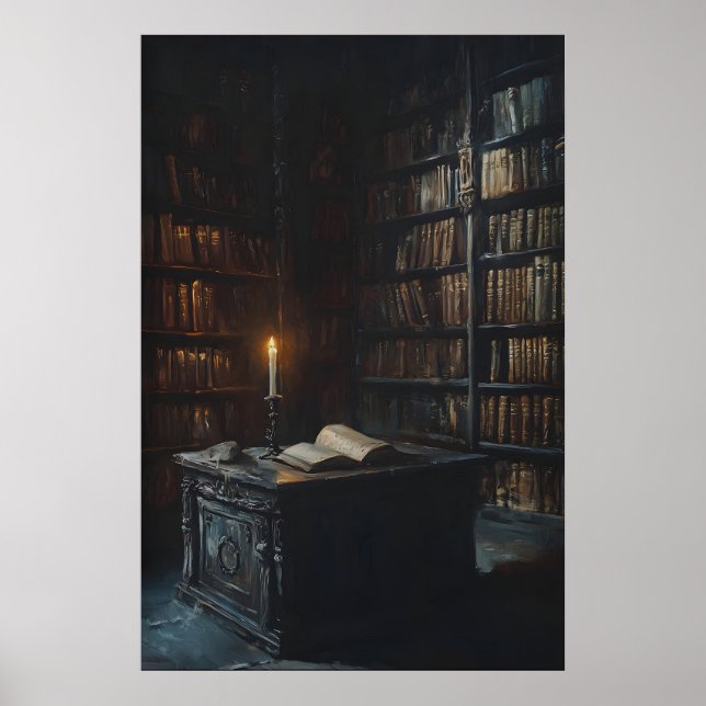 Affiche Candlelit Gothic Library Art, Dark Academia  (Devant)