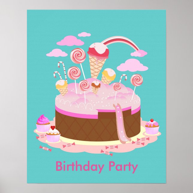 Affiche Candy and chocolate cake for birthday party (Devant)