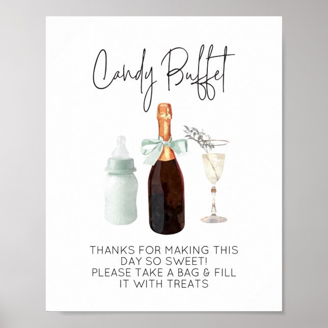 Affiche Candy Buffet Sign for Baby shower Green Sip & See (Devant)