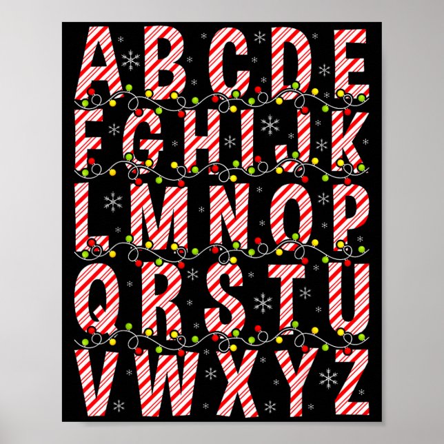Affiche Candy Cane Alphabet Christmas Lights Teacher Schoo (Devant)