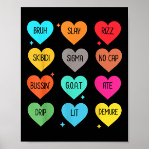 Affiche Candy Heart Slang Mots Valentines Day For School,