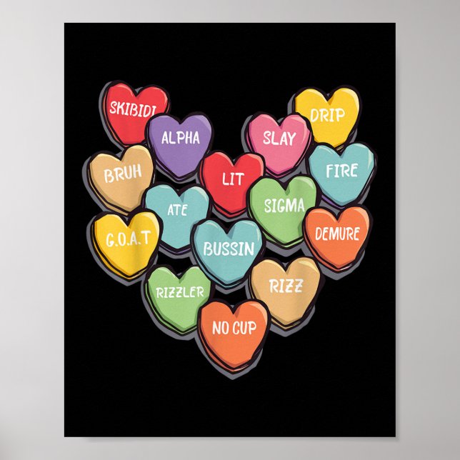 Affiche Candy Heart Slang Mots Valentines Day For School, (Devant)