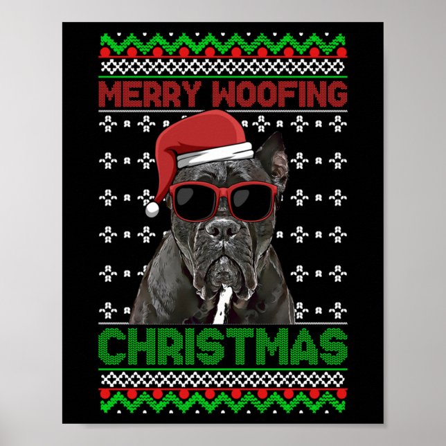 Affiche Cane Corso Chien drôle Merry Woofing Noël (Devant)