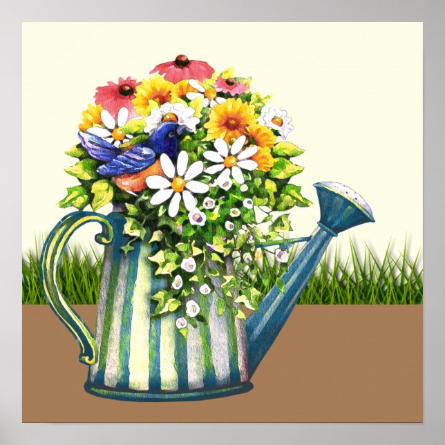 Affiche Canette d'eau avec Fleurs sauvages (Devant)