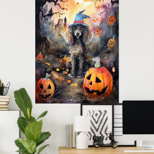 Affiche Caniche D'Halloween Avec Peur Citrouille