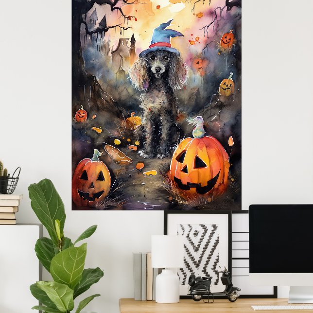 Affiche Caniche D'Halloween Avec Peur Citrouille (Bureau à domicile)