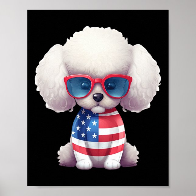 Affiche Caniche jouet avec drapeau américain patriotique J (Devant)