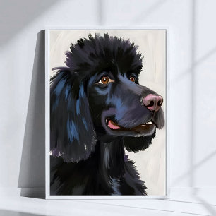 Affiche Caniche noir Animal en aquarelle