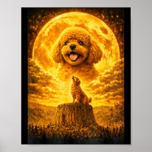 Affiche Caniche Toy Hurleur à la Lune Vintage Drôle de Chi