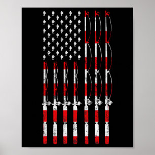 Affiche Canne à pêche américaine drapeau Usa patriotique p