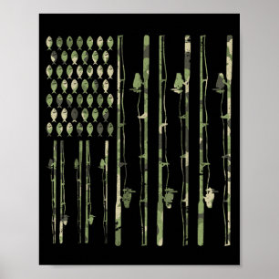 Affiche Canne à pêche camouflage drapeau américain amateur