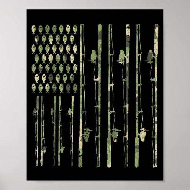 Affiche Canne à pêche camouflage drapeau américain amateur (Devant)