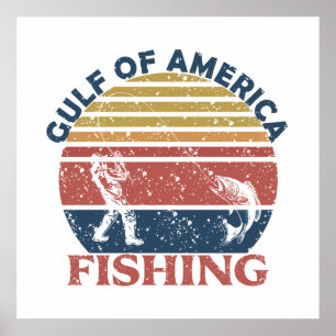 Affiche canne à pêche du golfe d'Amérique patriotique amér