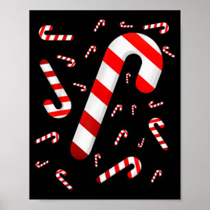 Affiche Canne de bonbons joyeuse et brillante rouge et bla