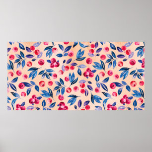 Affiche Canneberges et feuilles, aquarelle rouge frérie sa