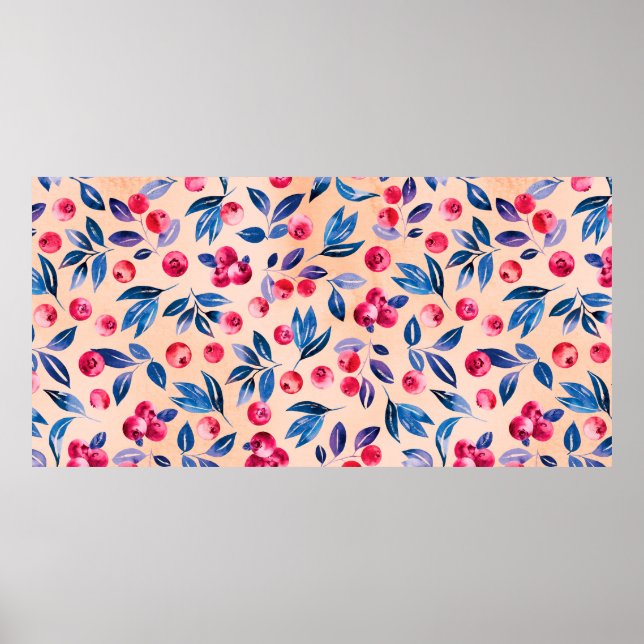 Affiche Canneberges et feuilles, aquarelle rouge frérie sa (Devant)