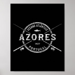 Affiche Cannes à pêche croisées vintage des Açores
