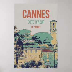 Affiche Cannes Côte d'Azur Le Suquet illustration France P