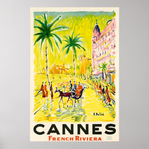 Affiche Cannes Cotes d'Azur Sud de la France Voyage Vintag