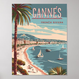Affiche Cannes France Vintage Lieu de Voyage célèbre