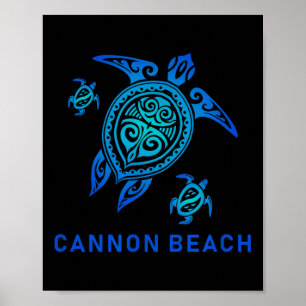 Affiche Cannon Beach Oregon Sea Blue Tribal Turtle