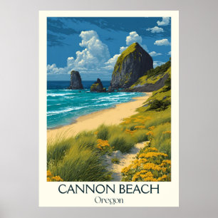 Affiche Cannon Beach Oregon Vintage Haystack Rock Art