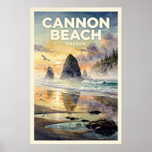 Affiche Cannon Beach Oregon Voyage Vintage