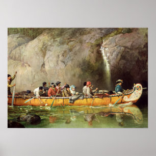 Affiche Canoë manipulé par les Voyageurs traversant une ca