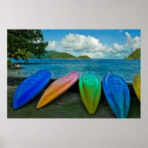 Affiche Canoës Colorés Sur La Plage À Pago Pago