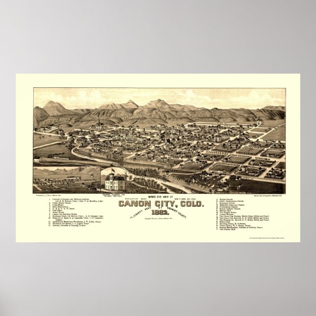 Affiche Canon City, CO Carte panoramique - 1882 (Devant)