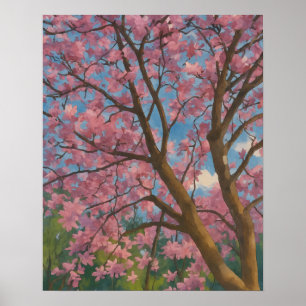 Affiche Canopée de printemps - Arbre en fleurs et peinture