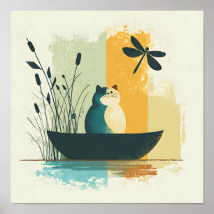 Affiche Canot de chat blanc minimaliste Abstrait Lake Chub