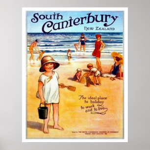 Affiche Canterbury du Sud, Nouvelle-Zélande, personnes sur