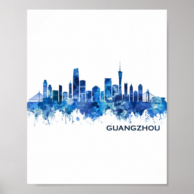 Affiche Canton Chine Skyline bleu (Devant)