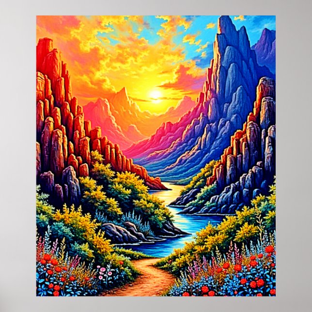 Affiche Canyon de la rivière au coucher du soleil Art (Devant)