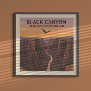 Affiche Canyon noir vintage du parc national Gunnison